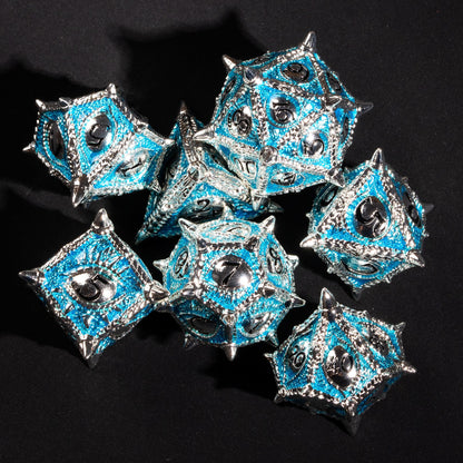 Example Premium pull: spiked silver and blue metal dice set