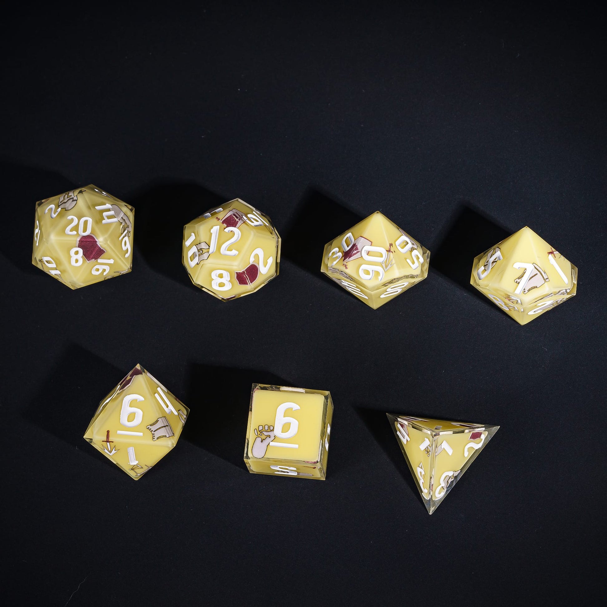 Yellow Paladin Dice Set, 7 piece pastel polyhedral dice for tabletop roleplaying games