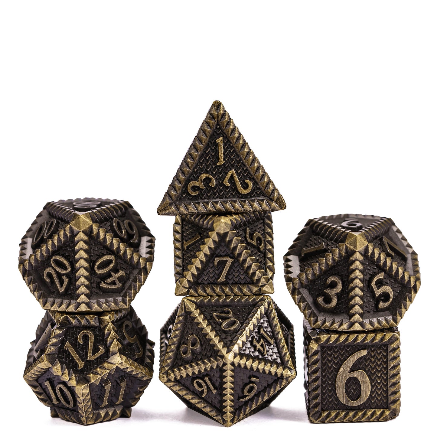 Predator's Maw Dice Collection in Ancient Bronze, 7 piece metal dice set for DnD & DnD 5e