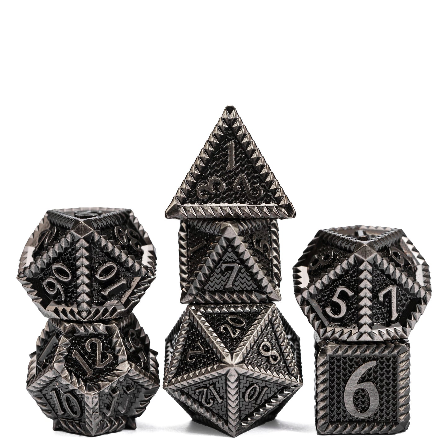 Predator's Maw Dice Collection in Ancient Nickel, 7 piece metal dice set for DnD & DnD 5e