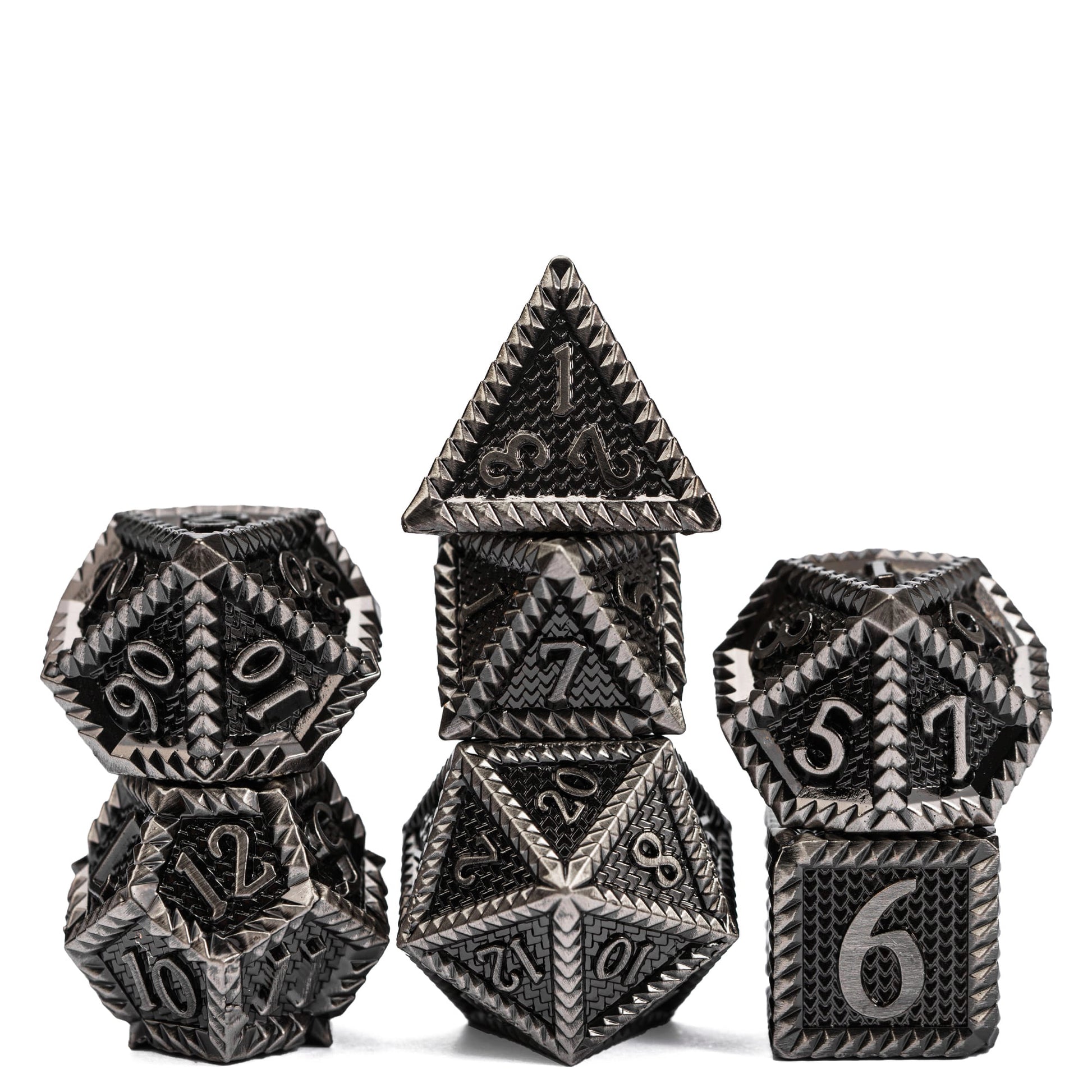Predator's Maw Dice Collection in Ancient Nickel, 7 piece metal dice set for DnD & DnD 5e