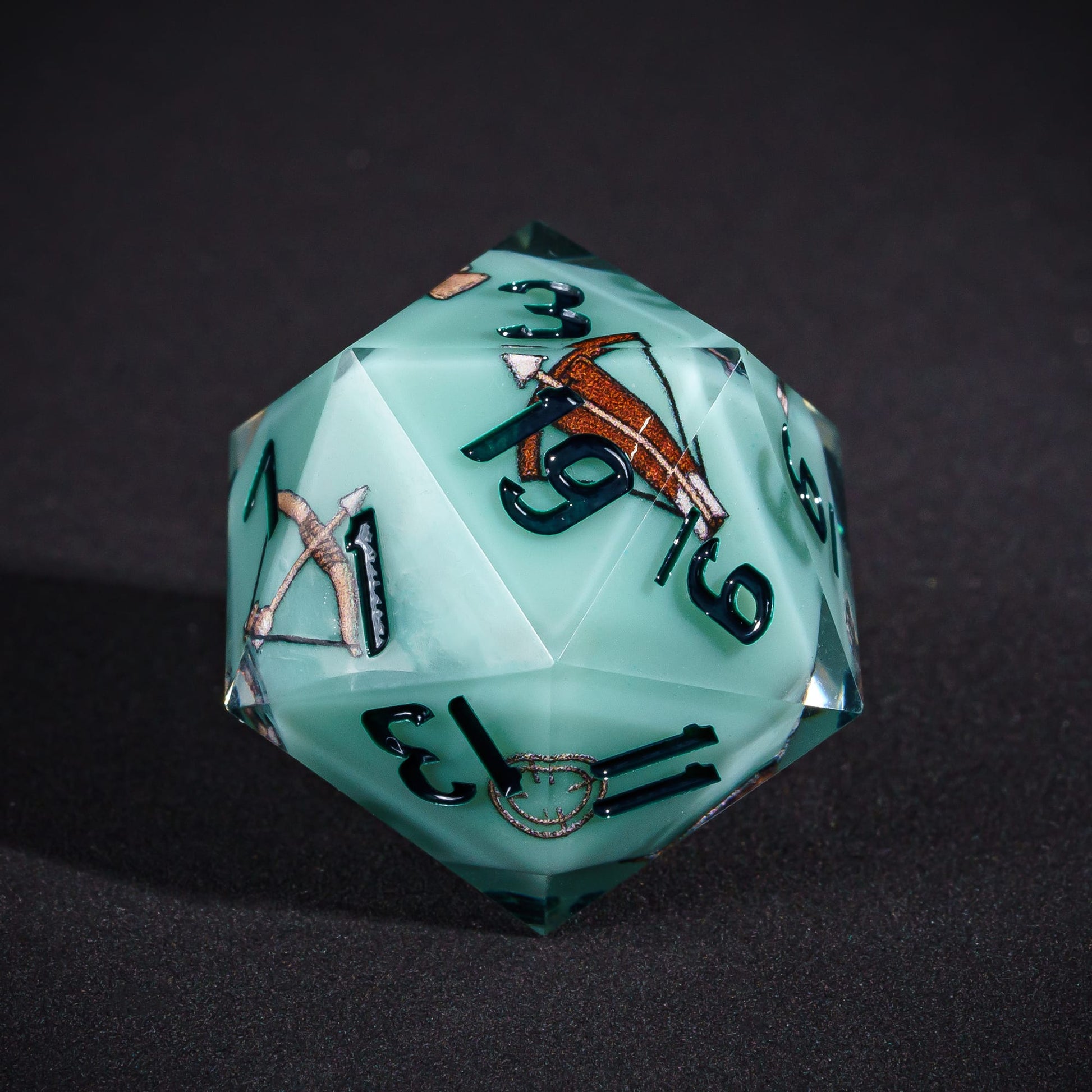 Green Ranger D20, pastel sharp edge polyhedral dice for DND 5e characters