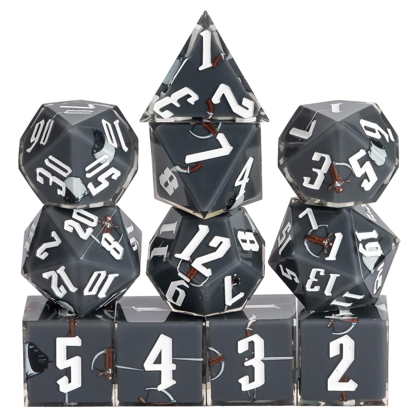 Black Rogue Dice Set, 11 piece pastel sharp edge dice for DND 5e players