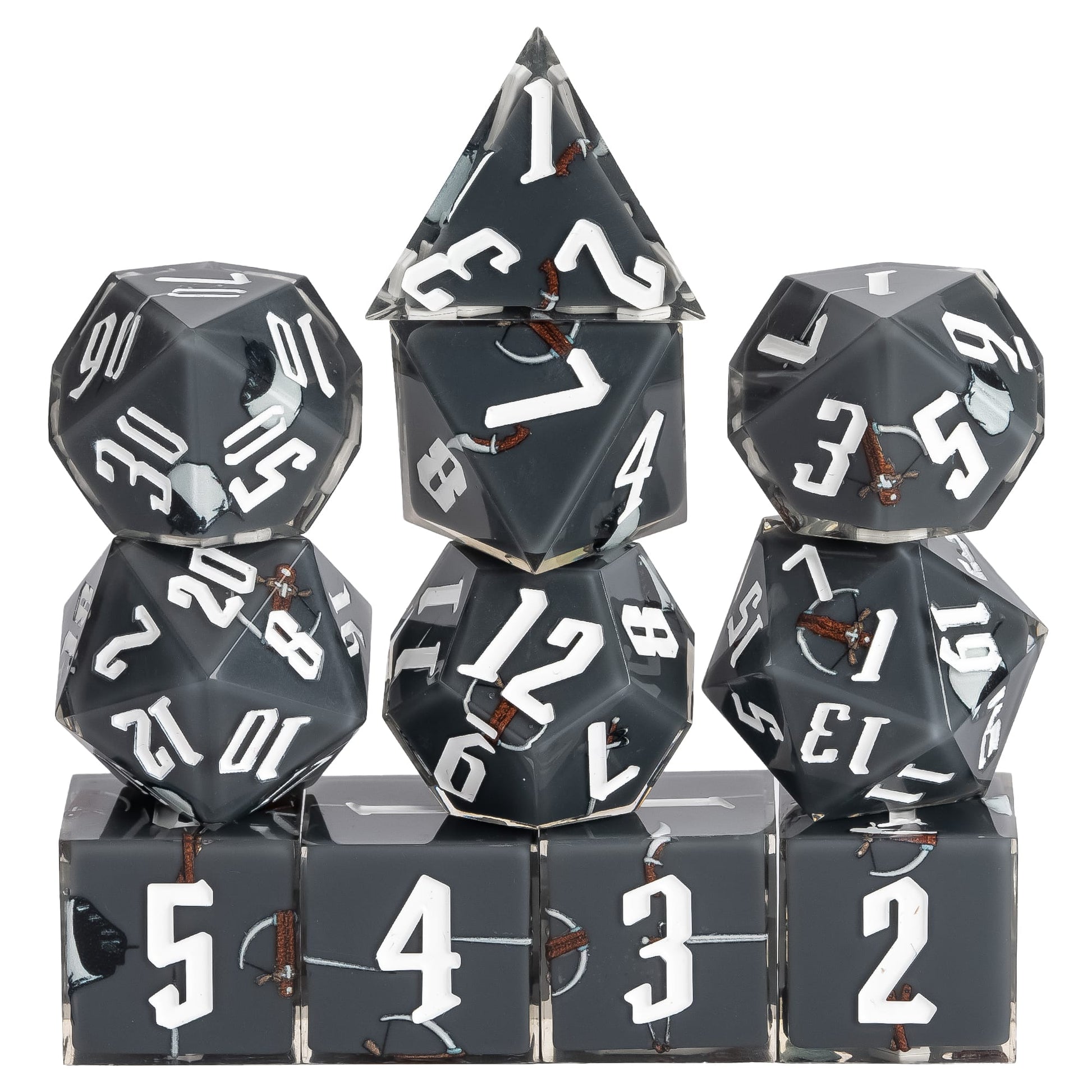 Black Rogue Dice Set, 11 piece pastel sharp edge dice for DND 5e players