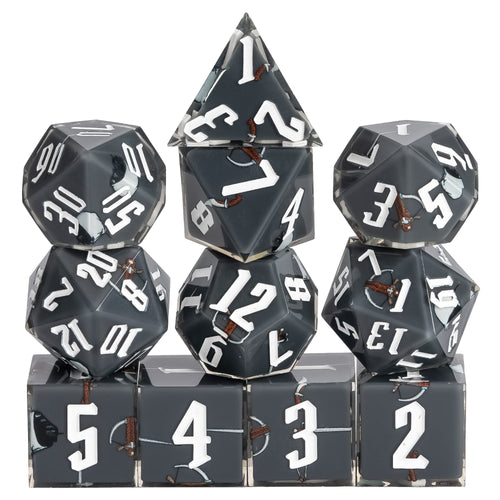 Black Rogue Dice Set, 11 piece pastel sharp edge dice for DND 5e players