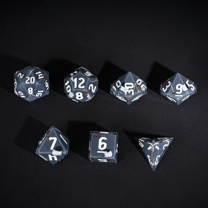 Grey Rogue Dice Set, 7 piece pastel polyhedral dice for tabletop roleplaying games