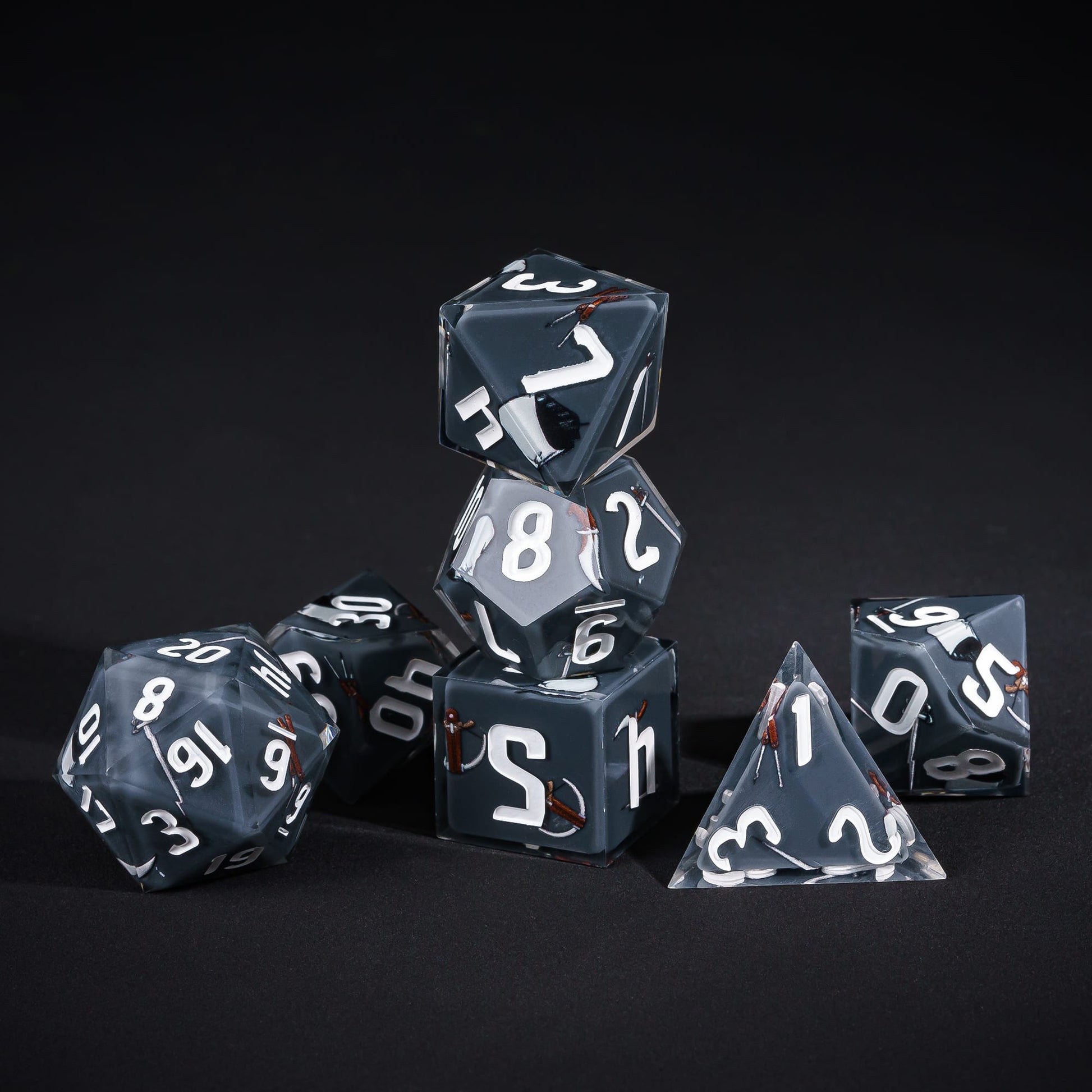 Grey Rogue Dice Set, 7 piece pastel sharp edge dice for DND 5e players