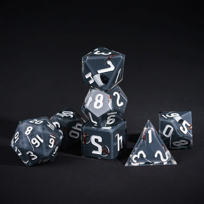 Grey Rogue Dice Set, 7 piece pastel sharp edge dice for DND 5e players