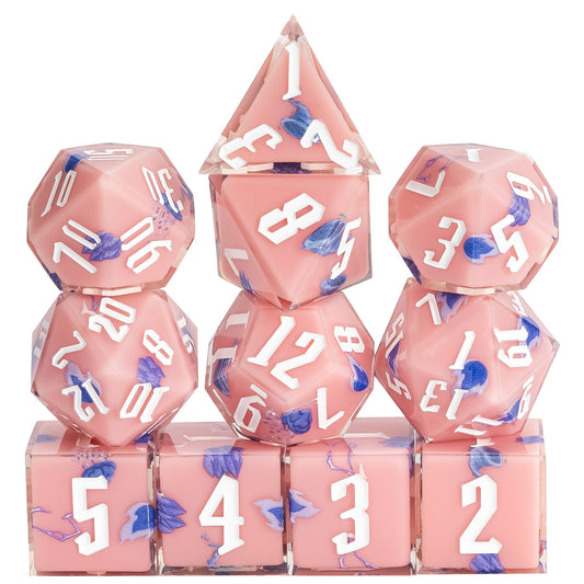 Pink Sorcerer Dice Set, 11 piece pastel sharp edge dice for DND 5e players