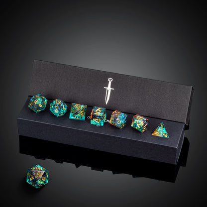 Starlight Nebula F*ck Me Sharp Edge Dice Set 7-piece collection in display box for DnD & TTRPG