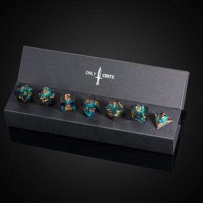 Supernova Remnant sharp edge dice on Only Crits display case