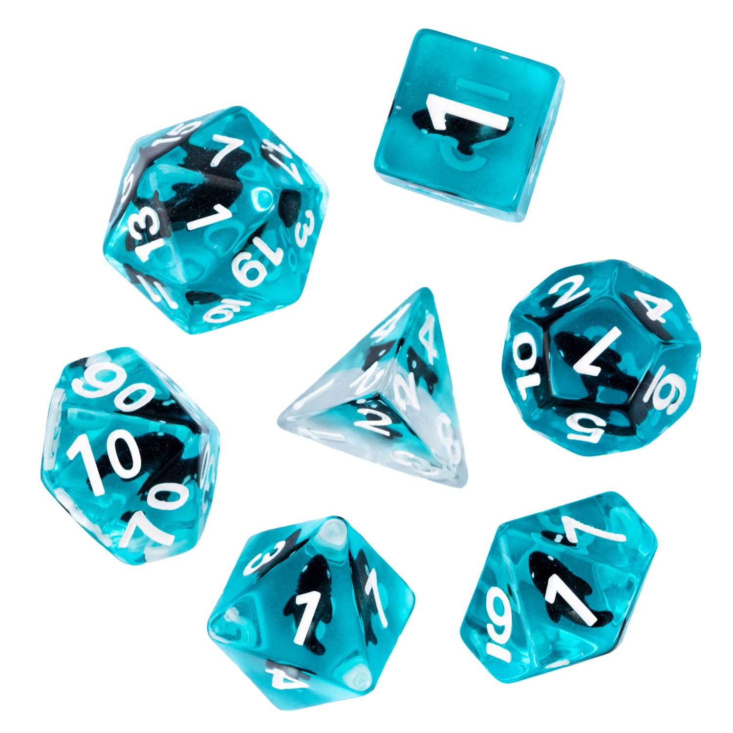 Transparent Black Shark Dice Set 7 piece resin polyhedral dice with shark inside for DnD
