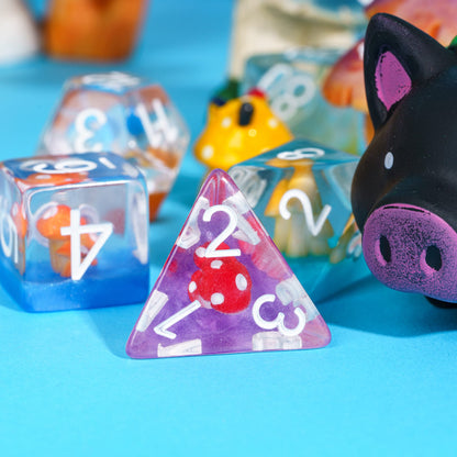 Transparent Feyshroom resin D4 dice, multicolor polyhedral dice with mushroom design for DnD