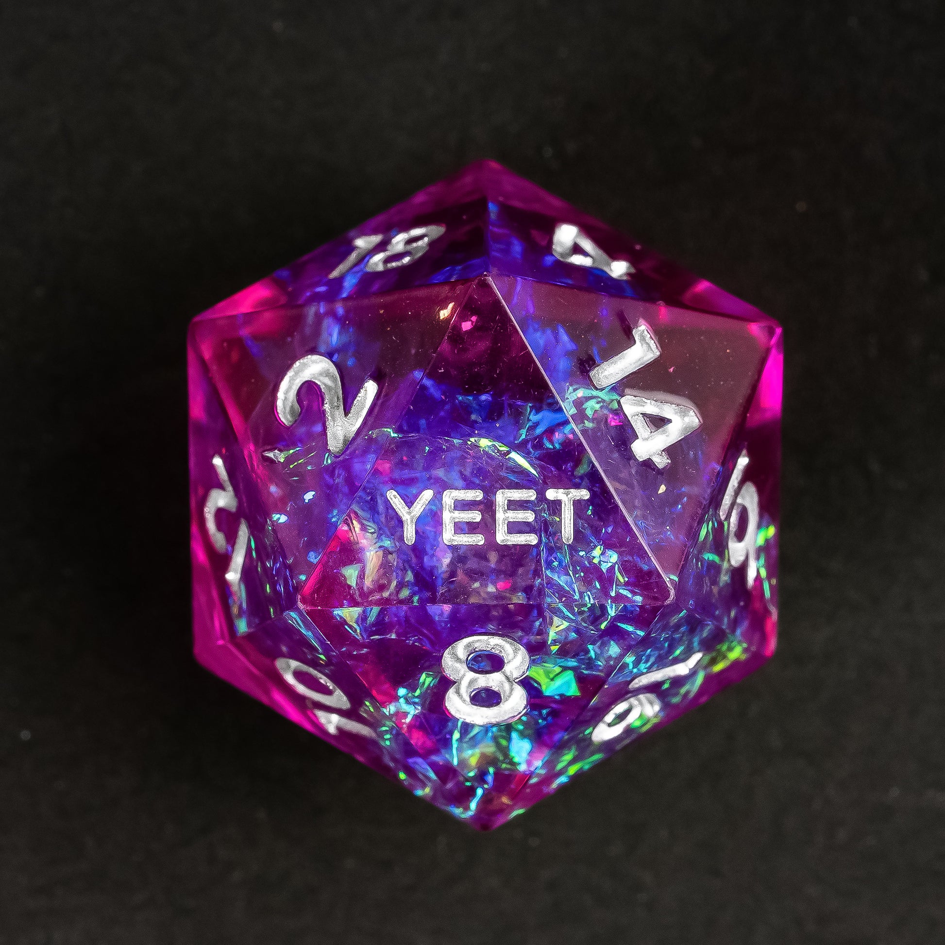 Detailed Violet Beam Yeet Sharp Edge D20 showing reflective inner design