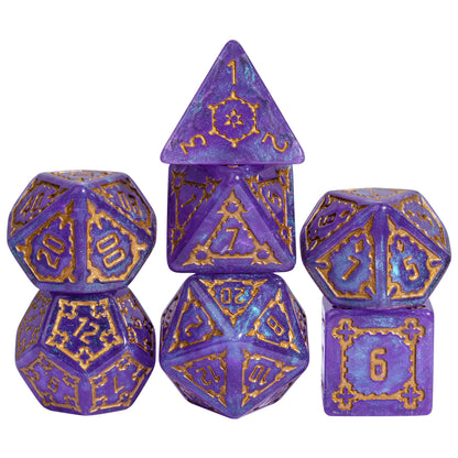 Violet Elixir Chonk Dice Set with oversized shimmering purple polyhedral dice for DnD and tabletop RPGs