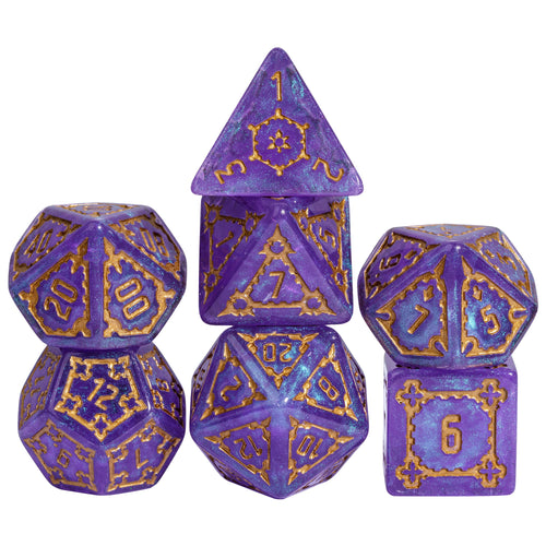 Violet Elixir Chonk Dice Set with oversized shimmering purple polyhedral dice for DnD and tabletop RPGs