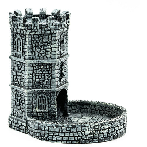 Gray Wizard Tower Dice Tower with textured stone look