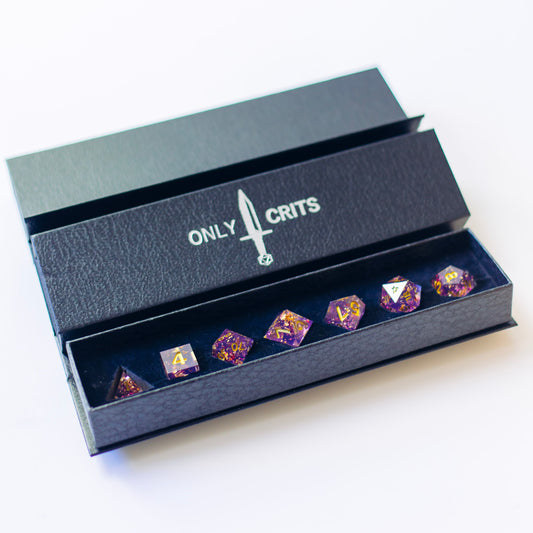 Magenta Spirit dice set in Only Crits carrying case (free with purchase)