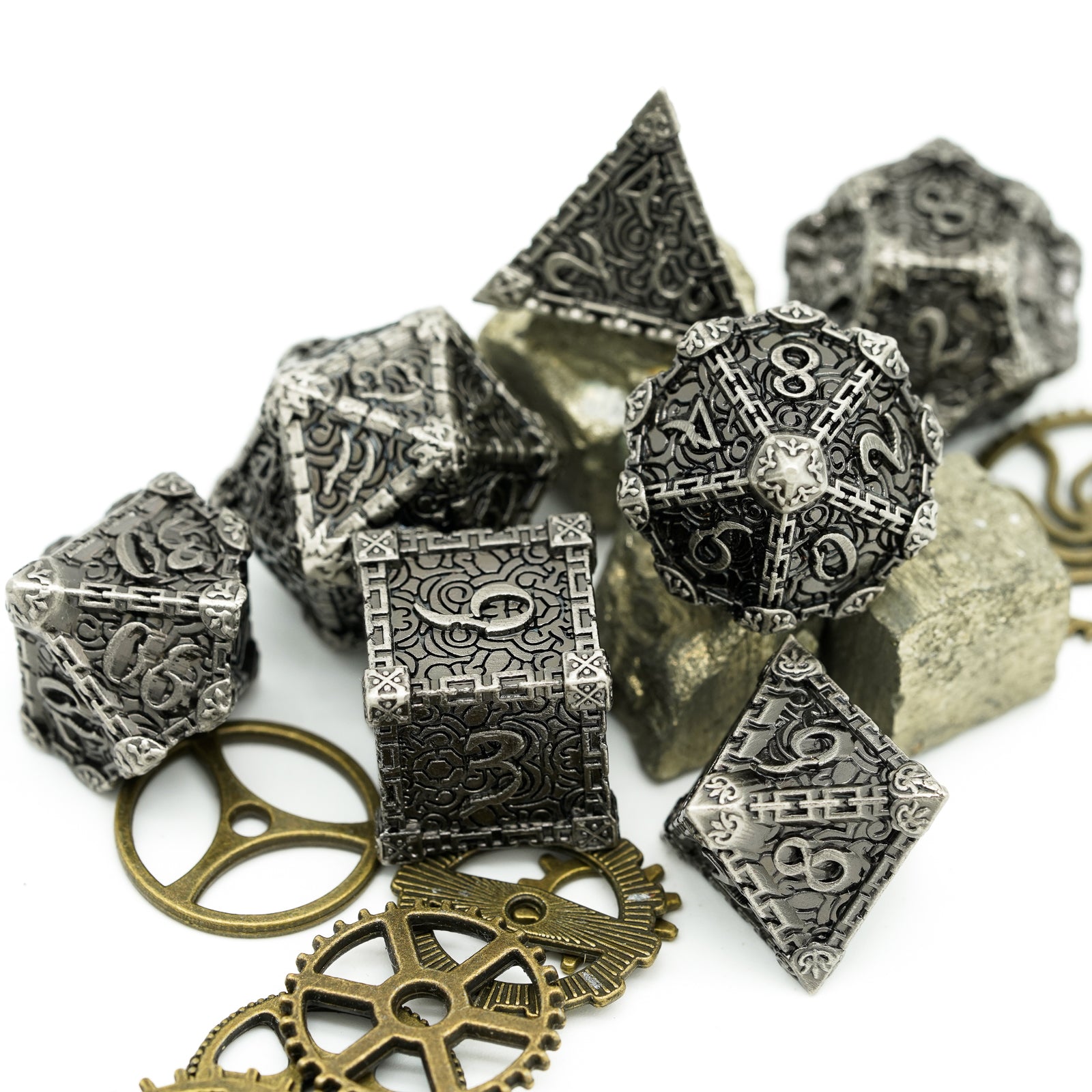 7 piece metal dice set, stone color