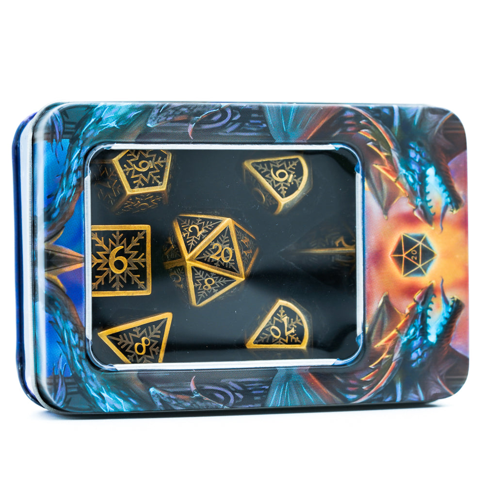 golden snowflake dice set in complementary box