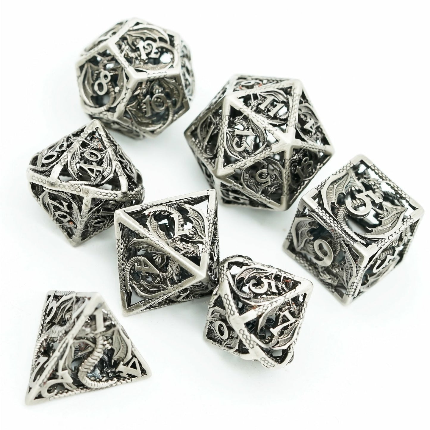 Ancient Silver Dragon - Hollow Metal Dice Set