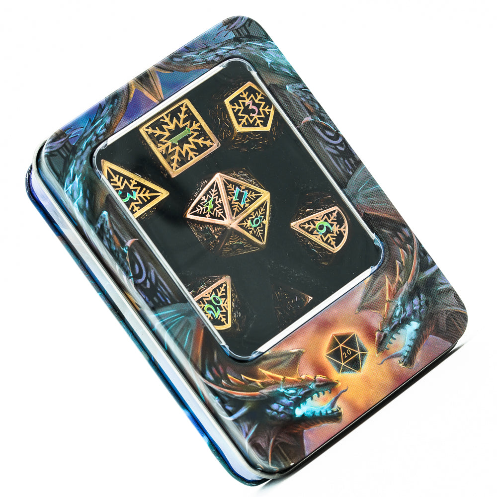 case with dragons on it for 7 piece hollow metal dice set