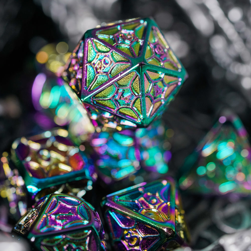 D20 highlight of chromatic prism metal dice set