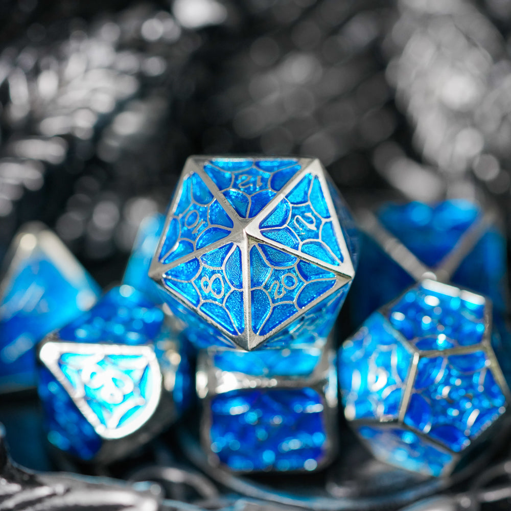 D20 highlight, azure stain dnd dice set