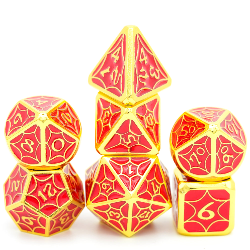 Crimson gold chroma metal dice set