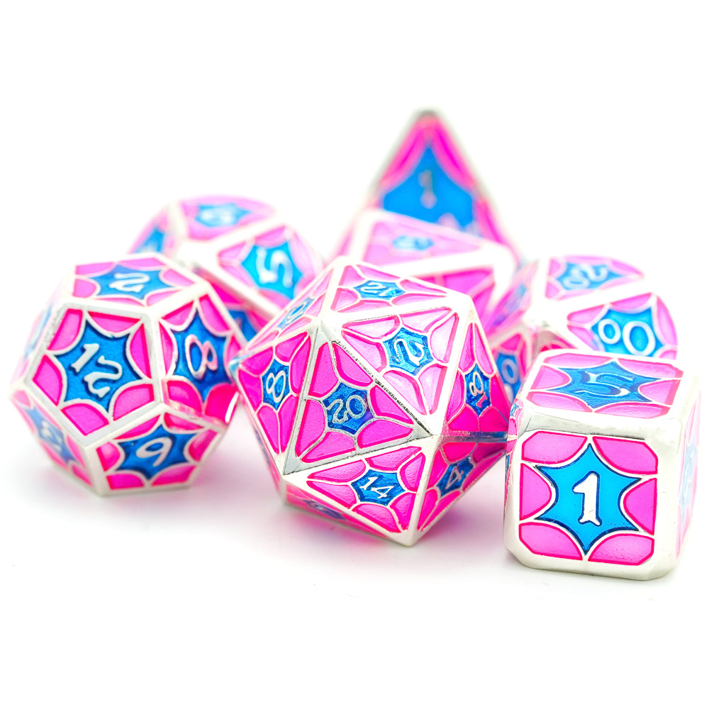 Only crits pink and blue bubblegum metal dice set
