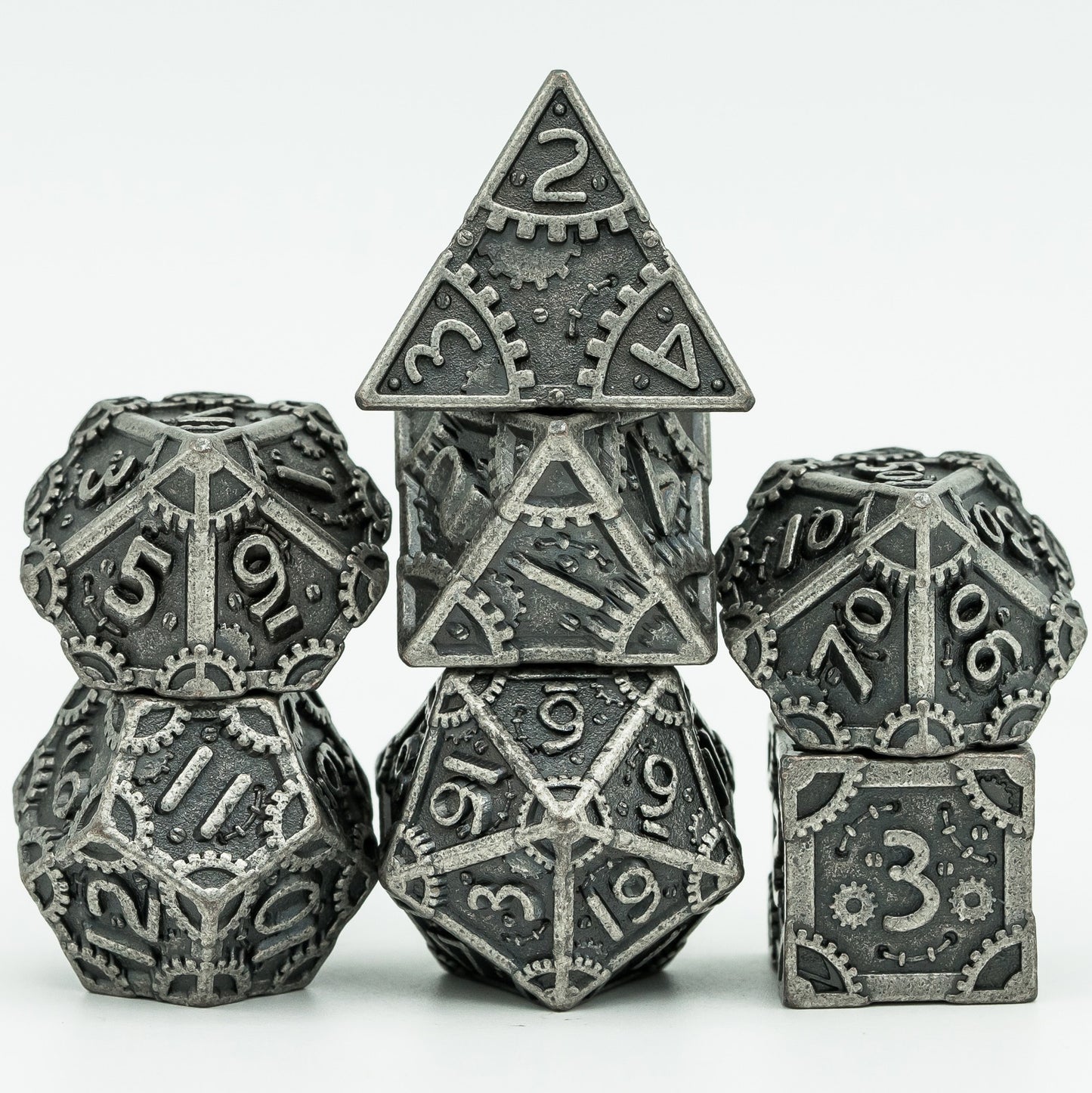 grey steampunk dice set