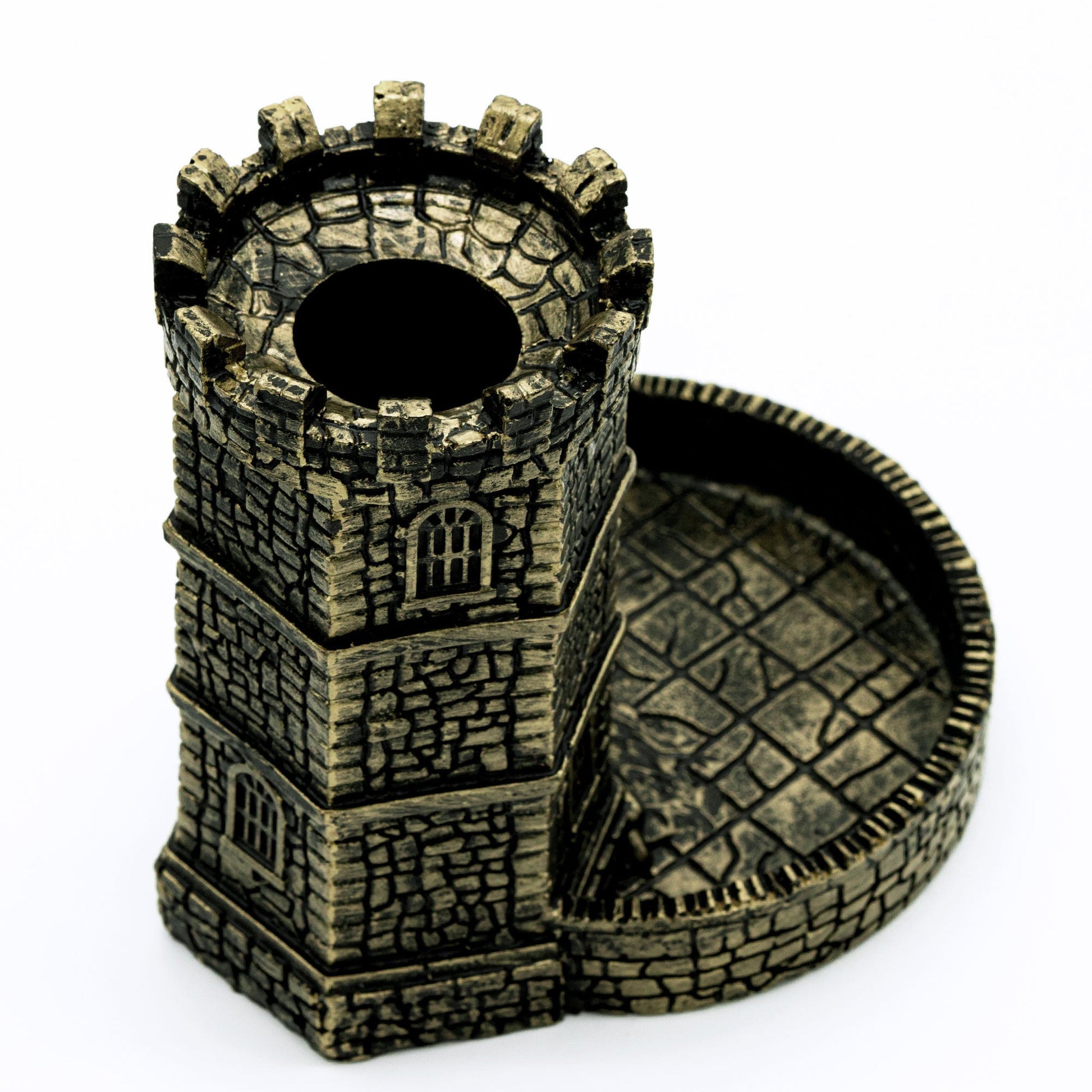 top view of gold wizard dice tower