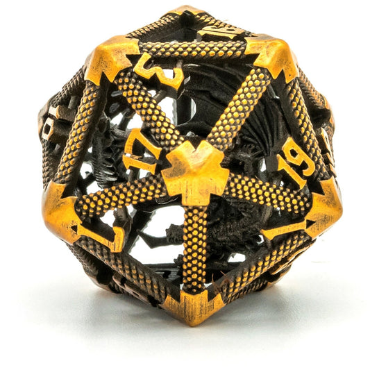 Painted gold hollow metal black d20