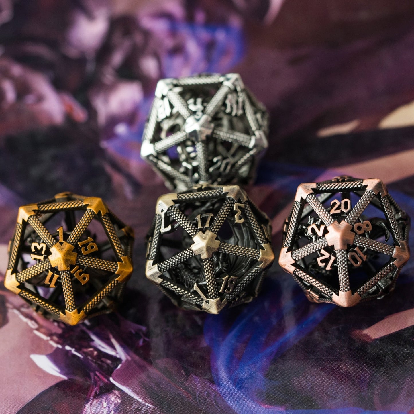Gold copper and bronze hollow metal d20s