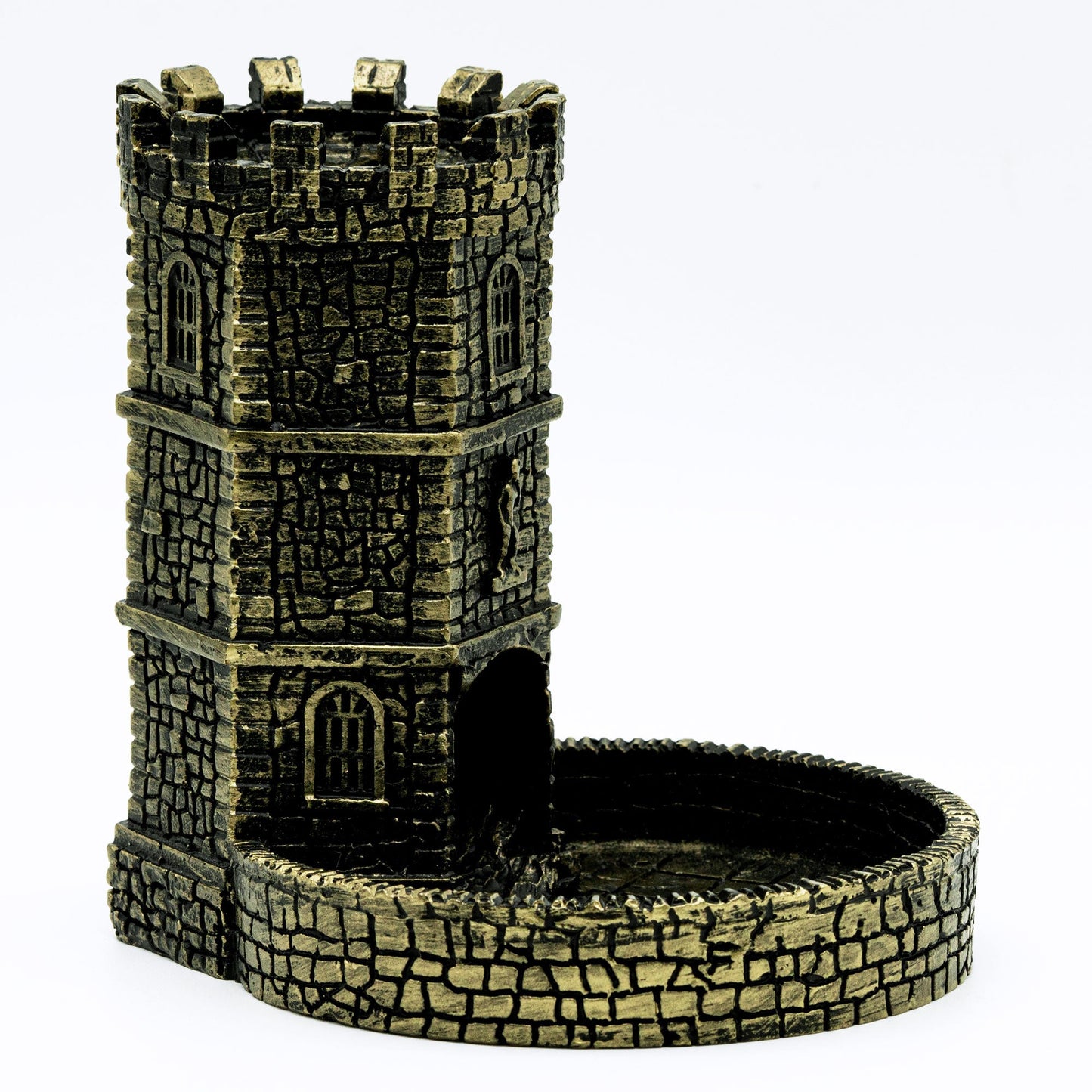 copper wizard dice tower with black highlights