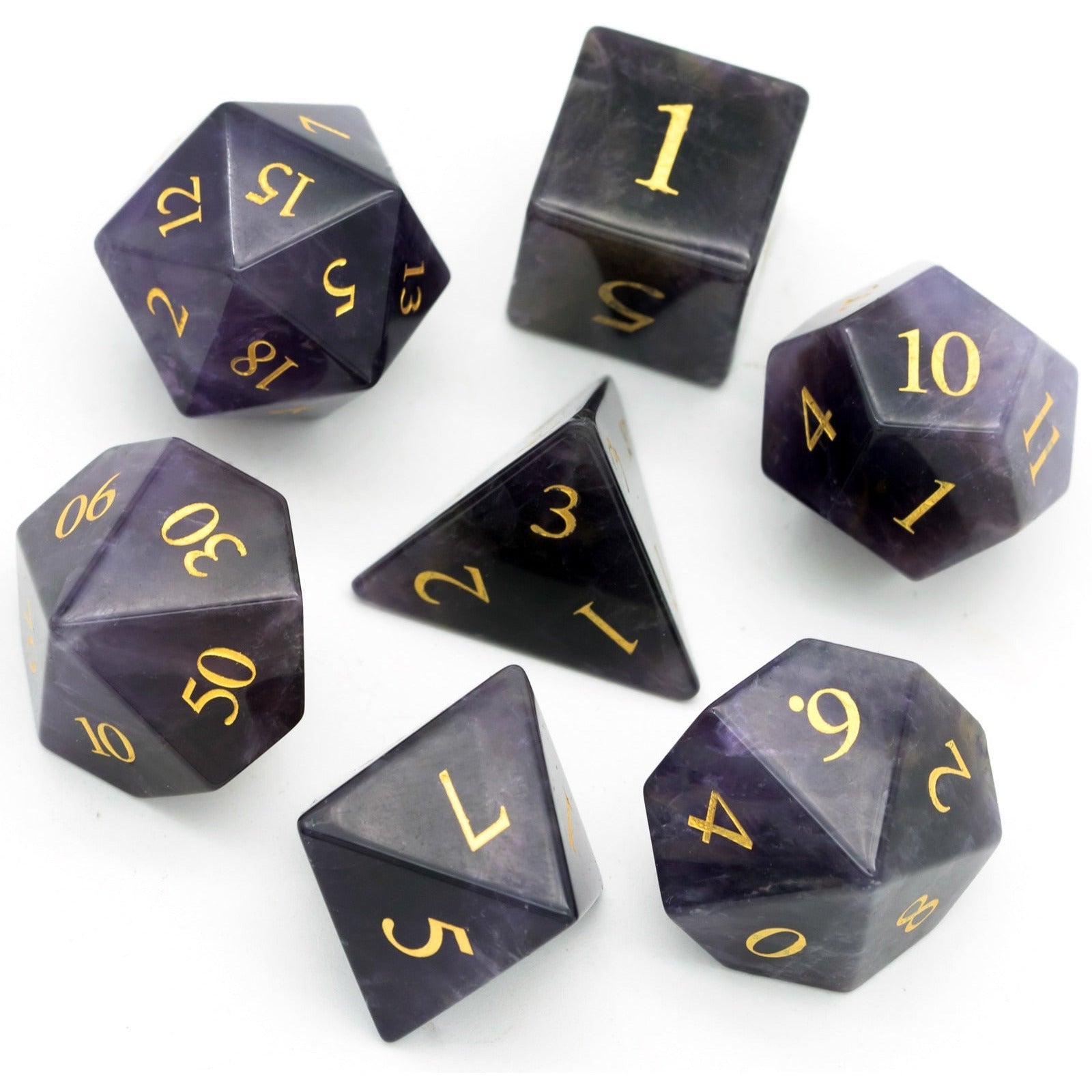 dark purple 7 piece stone dice set