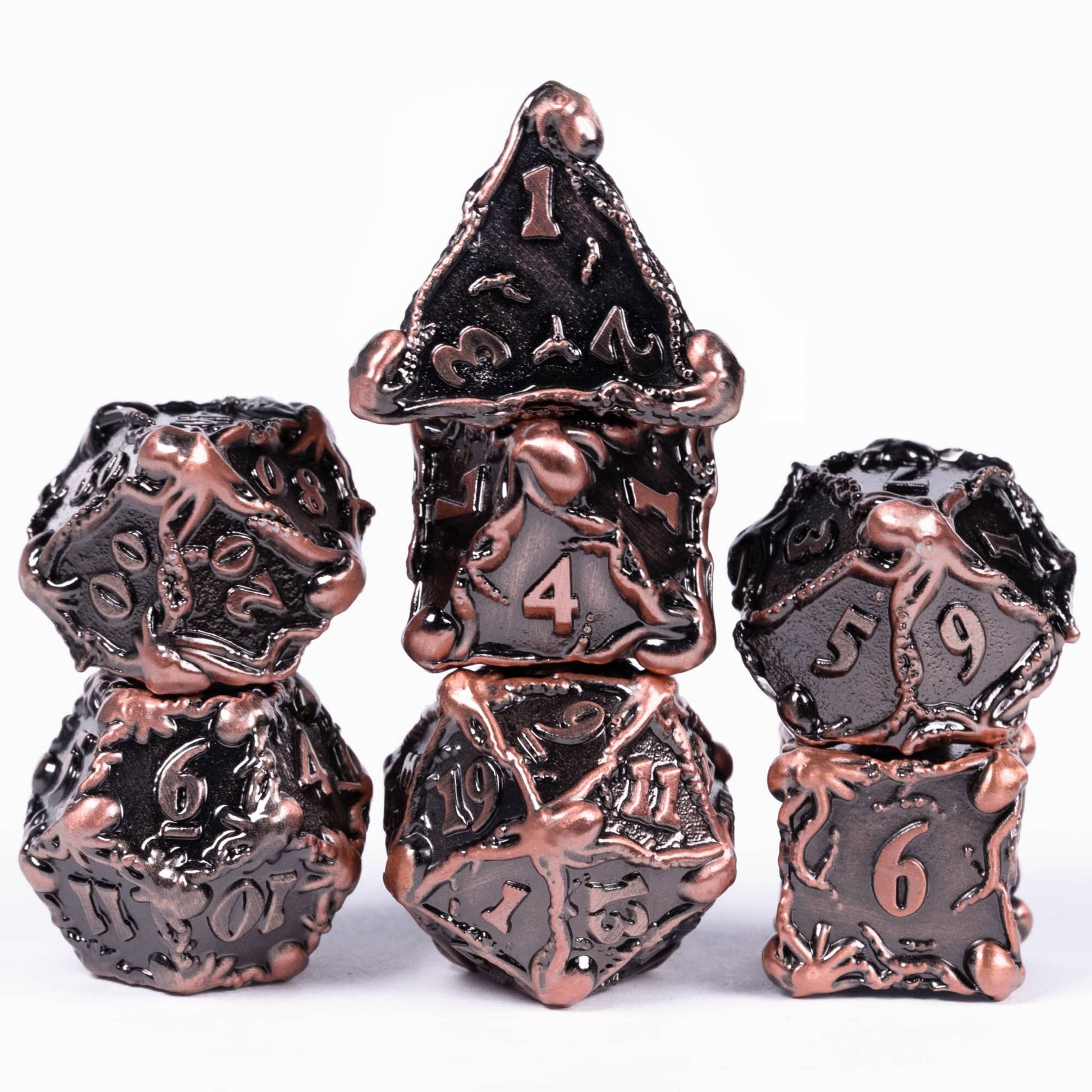 Full 7 piece bronze colored octopus dice set