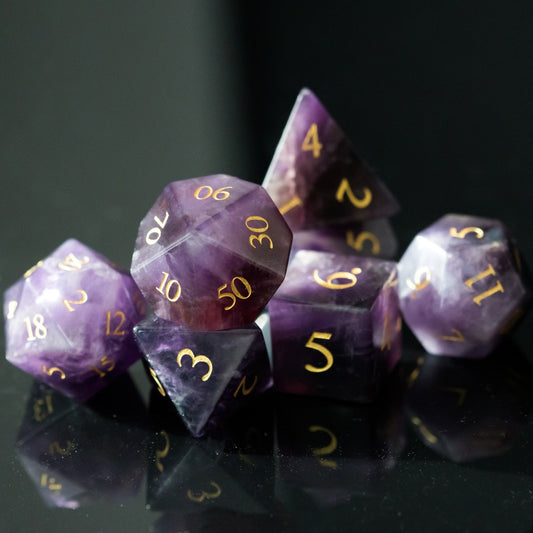 7 piece amethyst essence stone dice set