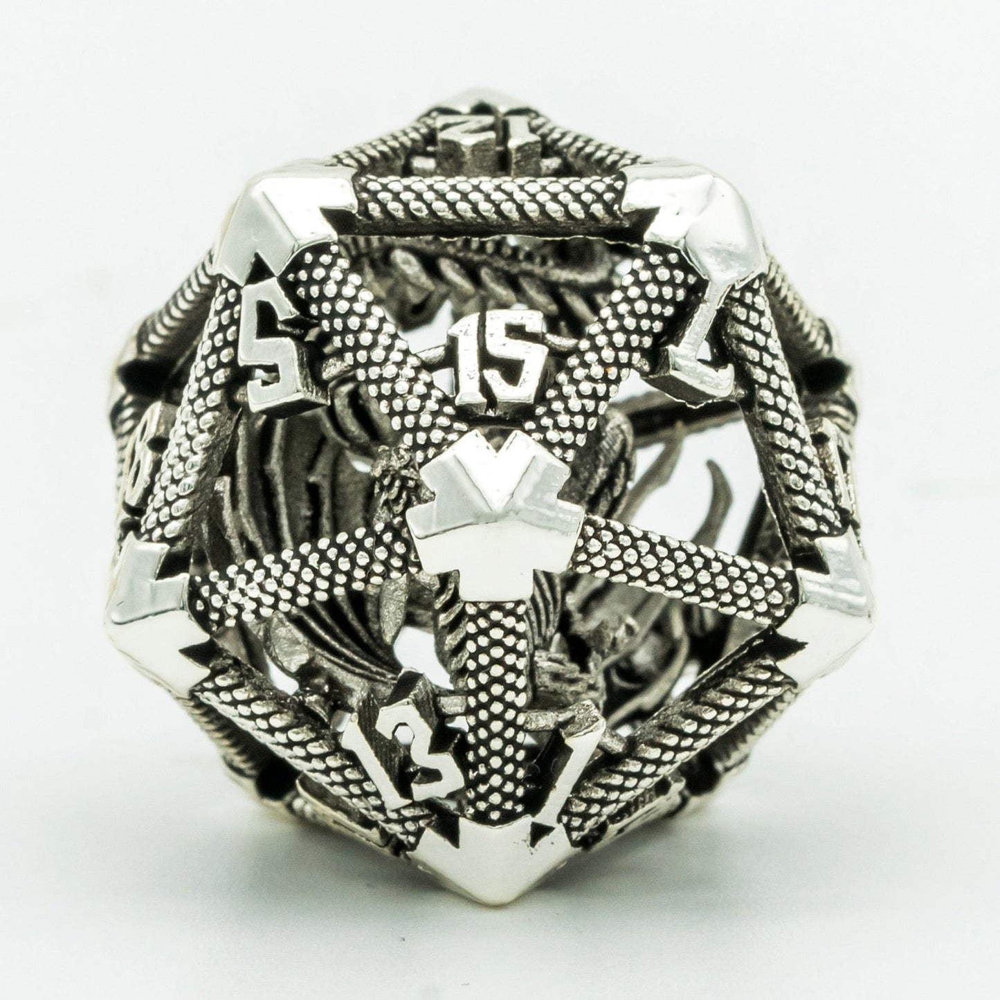 White hollow metal d20