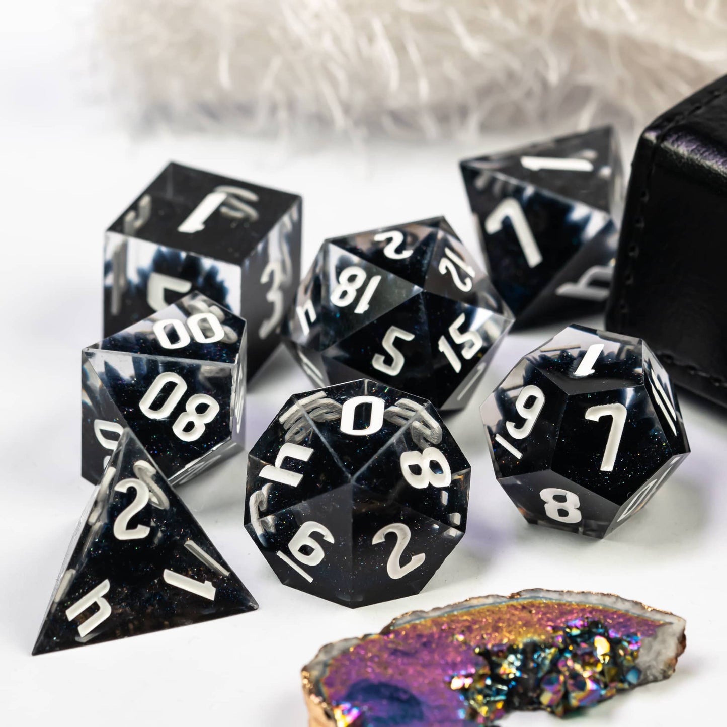 Black resin dnd dice set