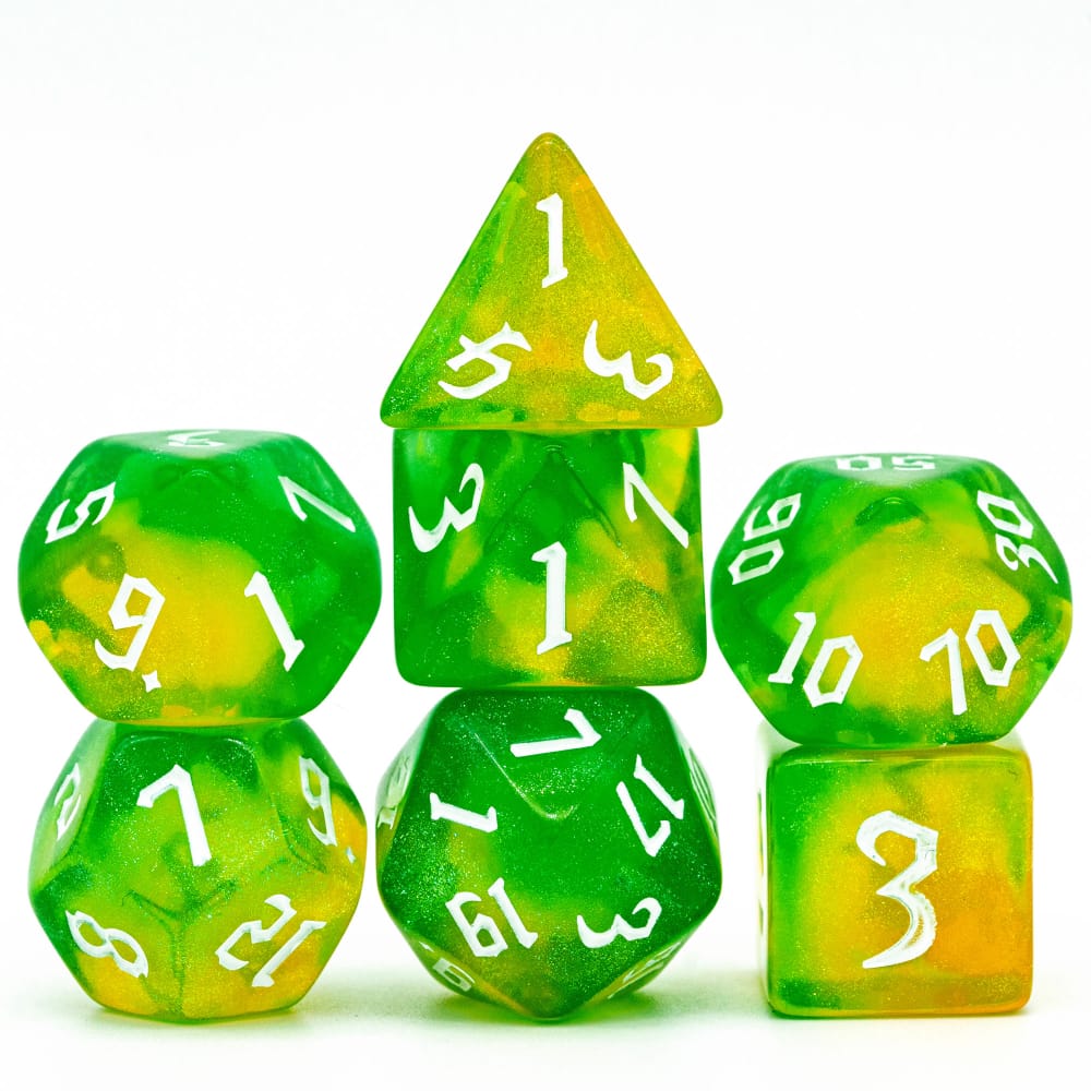 Multicolored green and yellow dnd dice set