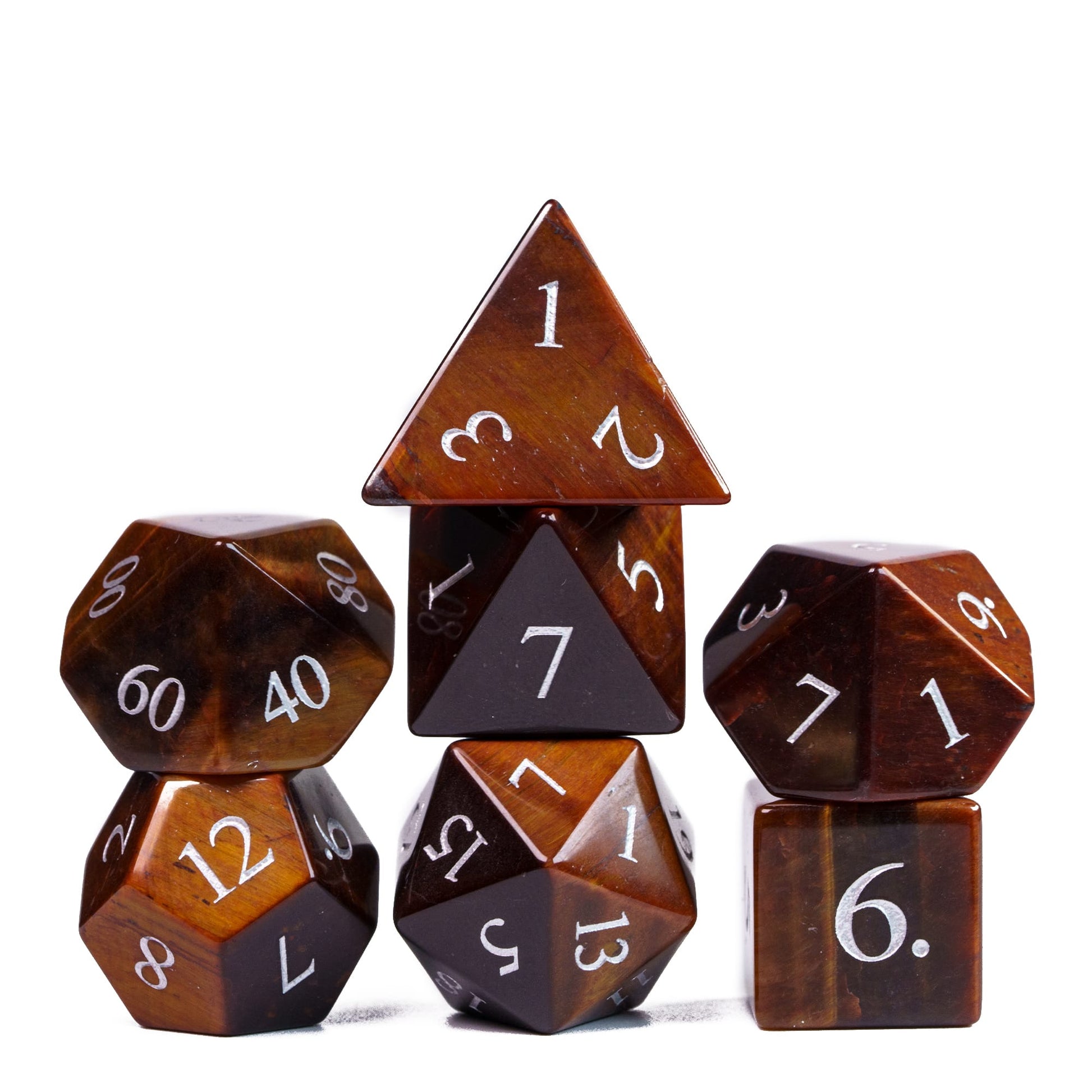 Dark variation colored stacked stone dice set