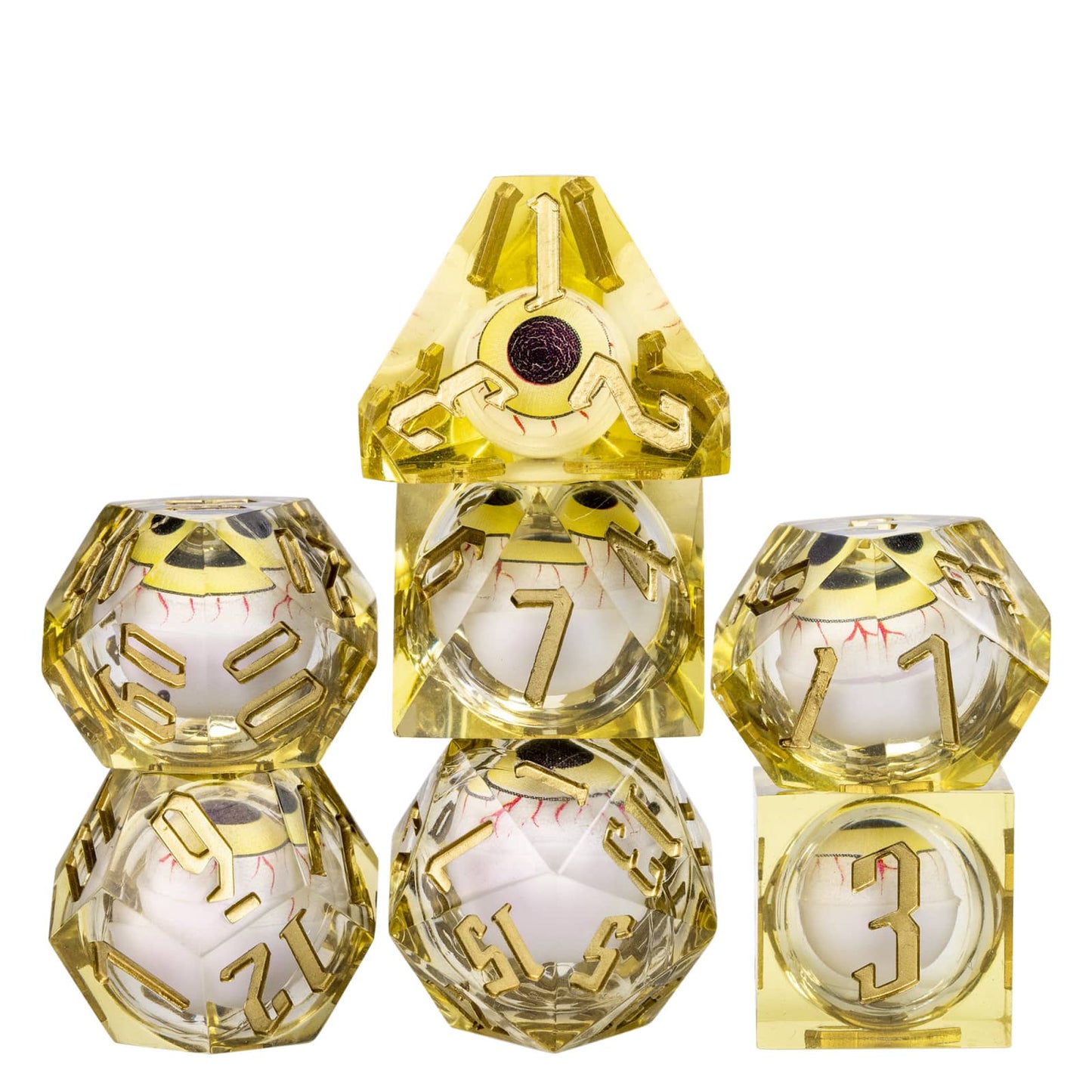 Yellow liquid core eyeball dnd dice set