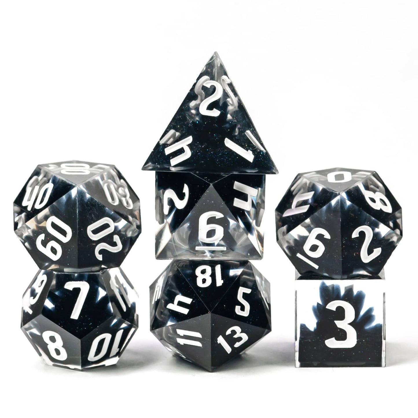 Stacked black crystal dnd dice set