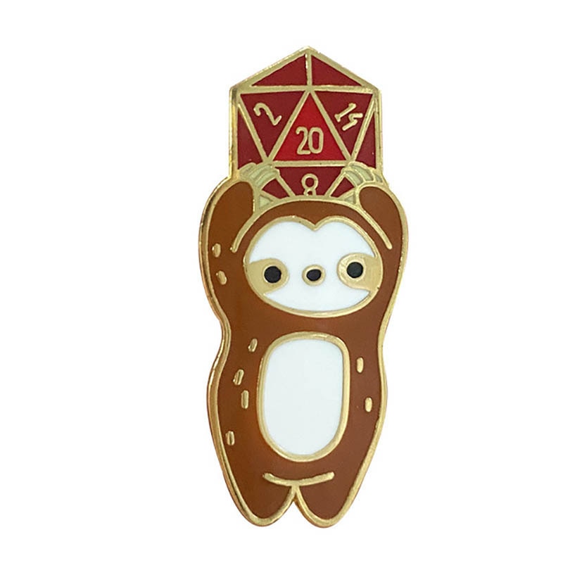 Sloth holding d20 pin