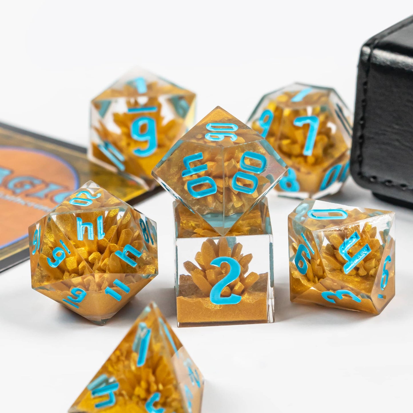Gold and blue crystal creation dnd dice set