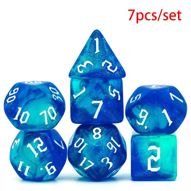 Multi colored blue and light blue dnd dice set