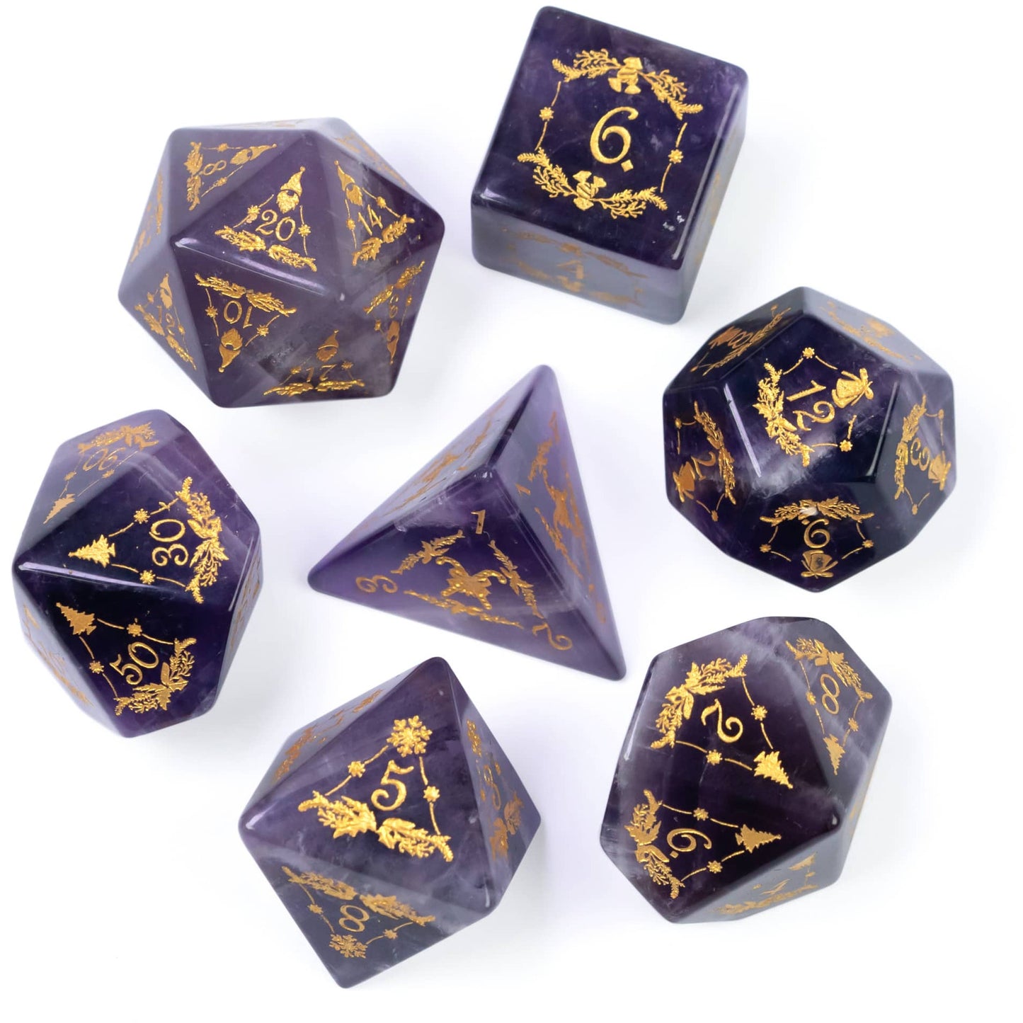 embellished purple stone dice, gold livery