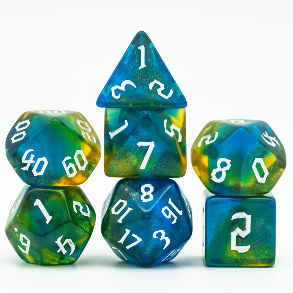 Multicolored blue and green dnd dice set
