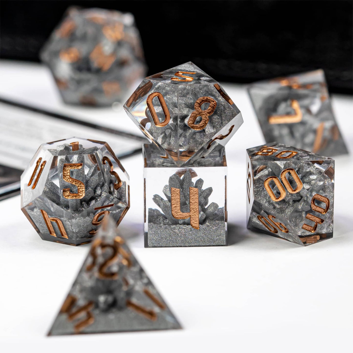 Dark colored dnd crystal creation dice set